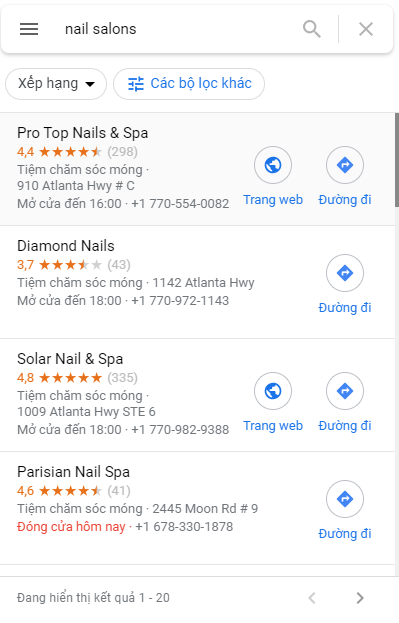 Sử dụng Google Maps để quảng bá tiệm nail